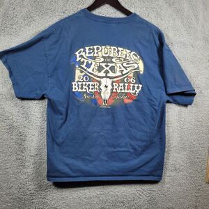 ROT Republic Of Texas Shirt MenX L BLUE Austin Biker Rally Graphic Tee 2006‎ VTG